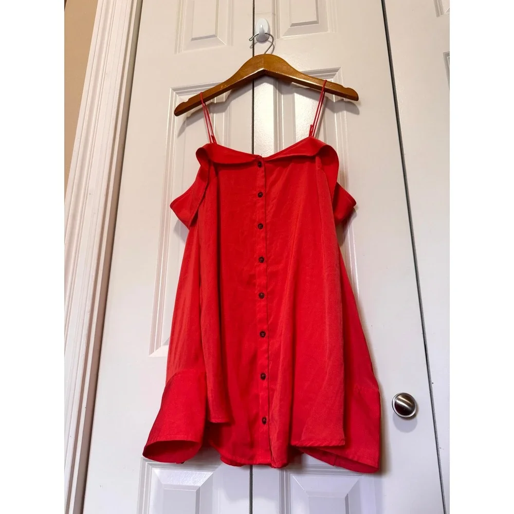 Free People Coral Off Shoulder Button Front Boho Blouse Long Sleeve Small